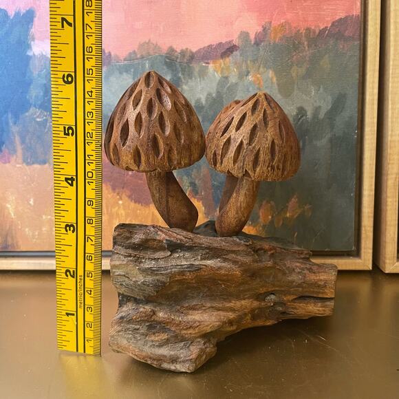 Vintage Handcarved Wooden Morel Mushroom Sculpture - Picture 7 of 8